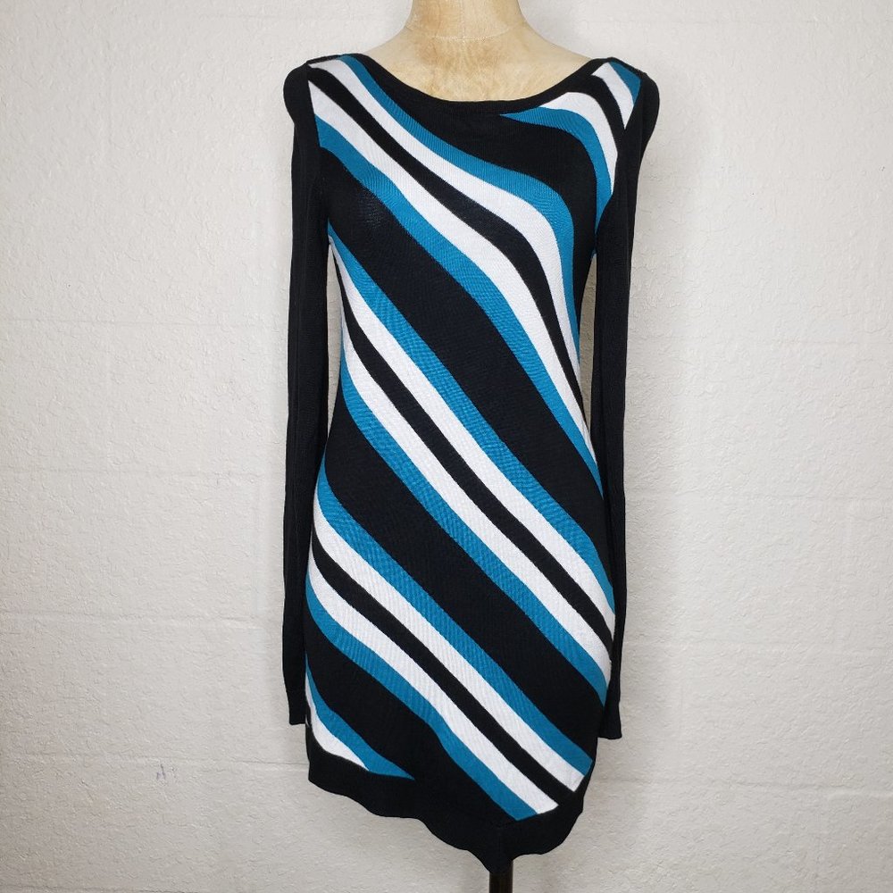 WHBM Black and Blue Asymmetric Hem Sweater Dress S - Picture 2 of 16